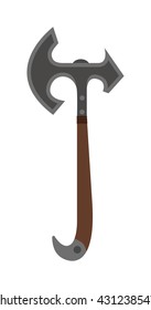 Axe steel weapon isolated and sharp axe flat weapon weapon icon isolated on white and knight axe cartoon flat icon of handle war work equipment vector illustration