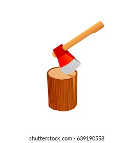  Axe stuck in log Vector Illustration.