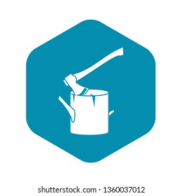 Axe stuck in a tree stump icon in simple style on a white background