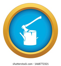 Axe stuck in a tree stump icon blue vector isolated on white background for any design