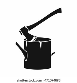 Axe stuck in a tree stump icon in simple style on a white background