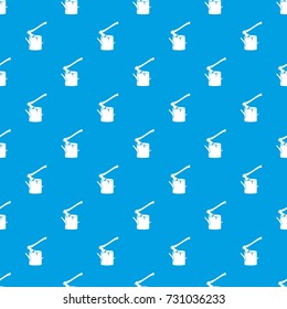 Axe stuck in a tree stump pattern repeat seamless in blue color for any design. Vector geometric illustration