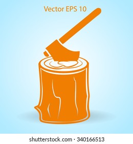 The axe stuck in a tree stump vector illustration