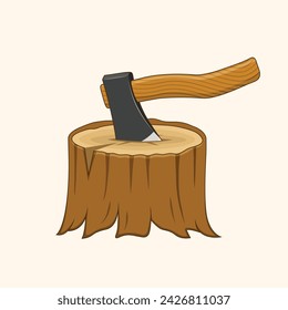 Axe stuck in the wood. vector illustration