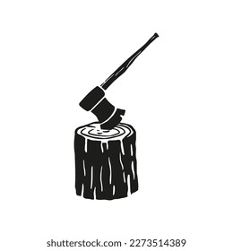 Axe in stump icon. Vector. Flat design.