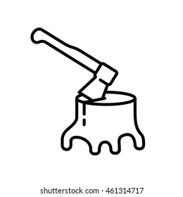 Axe in the stump linear icon. Thin line design