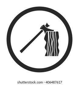 Axe in stump sign simple icon on background