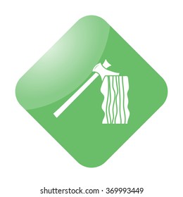 Axe in stump simple icon on colorful background