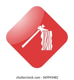Axe in stump simple icon on colorful background