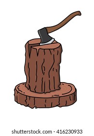 Axe In The Stump Vector Illustration