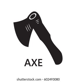 Axe symbol colored with text silhouette on the white background