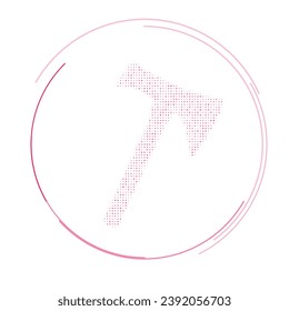 Das Axt-Symbol mit rosafarbenen Punkten gefüllt. Pointillismus-Stil. Vektorgrafik auf weißem Hintergrund