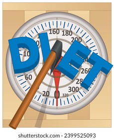 axe throwing, axe cutting in half the word diet on a weigh scale dial with target svg