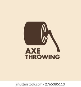 Axe throwing minimal logo design. Axe stuck in the piece of log wood symbol logo icon sign vector illustration