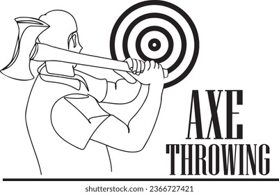 Axe Throwing in Wood Target - Cartoon Character Illustration, Axe Throwing Sport and Target Box - Cartoon Vector Art, Man Mastering Axe Throwing - Cartoon Character in Action svg
