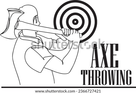Axe Throwing in Wood Target - Cartoon Character Illustration, Axe Throwing Sport and Target Box - Cartoon Vector Art, Man Mastering Axe Throwing - Cartoon Character in Action