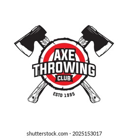 Axe Throwing in wood target, perfect for axe club logo design and t shirt design - Shutterstock ID 2025153017