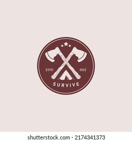 Axe Throwing in wood target, perfect for axe club logo design. Vector set of vintage Lumberjack logos, labels, emblems and design elements. Axes and saws. svg