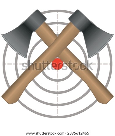axe throwing, wooden handle axes crossed with target isolated on a white background