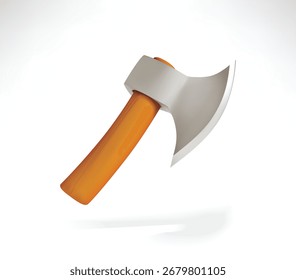 Axe tool 3d icon with a bright orange handle and a polished silver blade for game interfaces, app design, or digital illustrations.