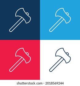 Axe Tool Outline blue and red four color minimal icon set