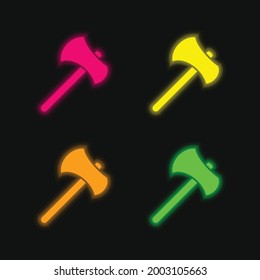 Axe Tool Outline four color glowing neon vector icon