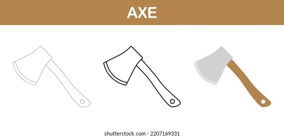 Axe tracing and coloring worksheet for kids