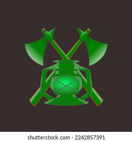 Axe and traditional lamp, perfect for axe club logo design and t shirt design,vector