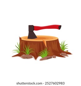 An axe in a tree stump.  Vector illustration.