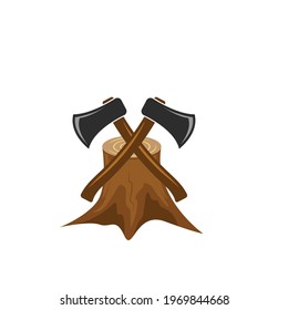 axe with tree wood stump  icon vector illustration design template web