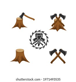 axe with tree wood stump  icon vector illustration design template web