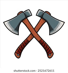 Axe vector, featuring crossed axes, including a firefighter axe. Ideal for fire service themes and illustrations related to firefighting and emergency response. Perfect for graphic designs and logos.