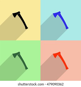 Axe vector icon - colored set with long  shadow