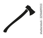 Axe vector icon with long ax handle. Black silhouette hatchet on white background.