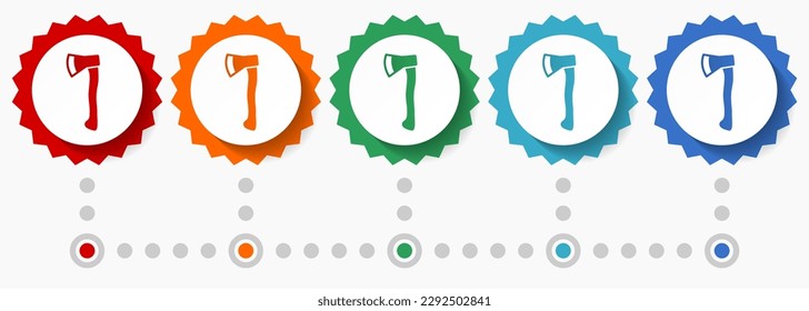 Axe vector icon set, colorful infographic template, set of flat design badge icons in 5 color options