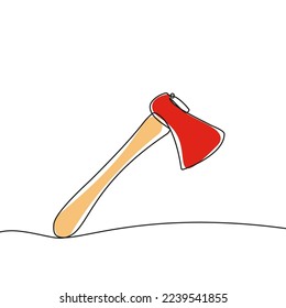 Axe vector icon with short ax handle. Hatchet drawn single continuous line, editable stroke.
