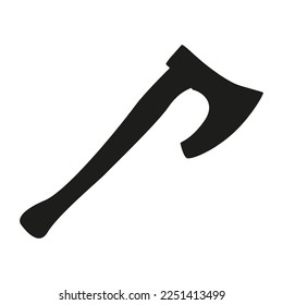 Axe vector icon with short ax handle. Black silhouette hatchet on white background.