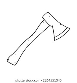 Icono vectorial de hacha con mano de mango corto. Hatchet sobre fondo blanco al estilo doodle.