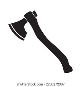 Silueta de icono vectorial de hacha aislada en fondo blanco plano. Herramientas de leñador para cortar el dibujo de madera con un sencillo estilo de arte plano. Pictograma de objeto de metal agudo.