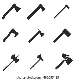 axe vector icons. Simple illustration set of 9 axe elements, editable icons, can be used in logo, UI and web design