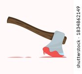 axe vector stuck into the ground with a shatter of bloodstains