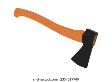 Vector de hacha con asa de madera sobre fondo blanco
