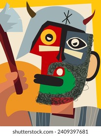 The axe viking warrior, abstract art colorful vector card