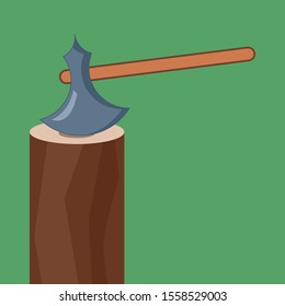 Axe in wood, illustration, vector on white background.