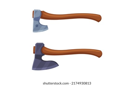 Axe for wood processing and carpentry set. Woodworker and lumberjack tools cartoon vector illustration