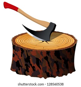 axe and wood section against white background, abstract vector art illustration; image contains transparency