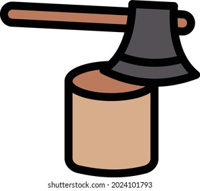 axe wood vector line colour icon