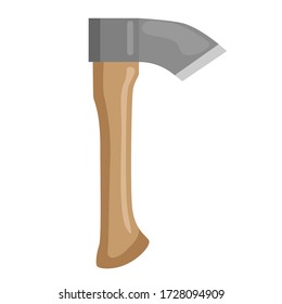 Axe with wooden handle in flat style isolated on white background. Ax lumberjack symbol. Vector illustration