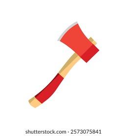 Axe with wooden handle. Hand locksmith tool. Simple axe or lumberjack sign vector design. Realistic vector illustration of metal ax on white background. 