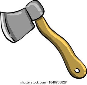 Axe with wooden handle, illustration, vector on white background